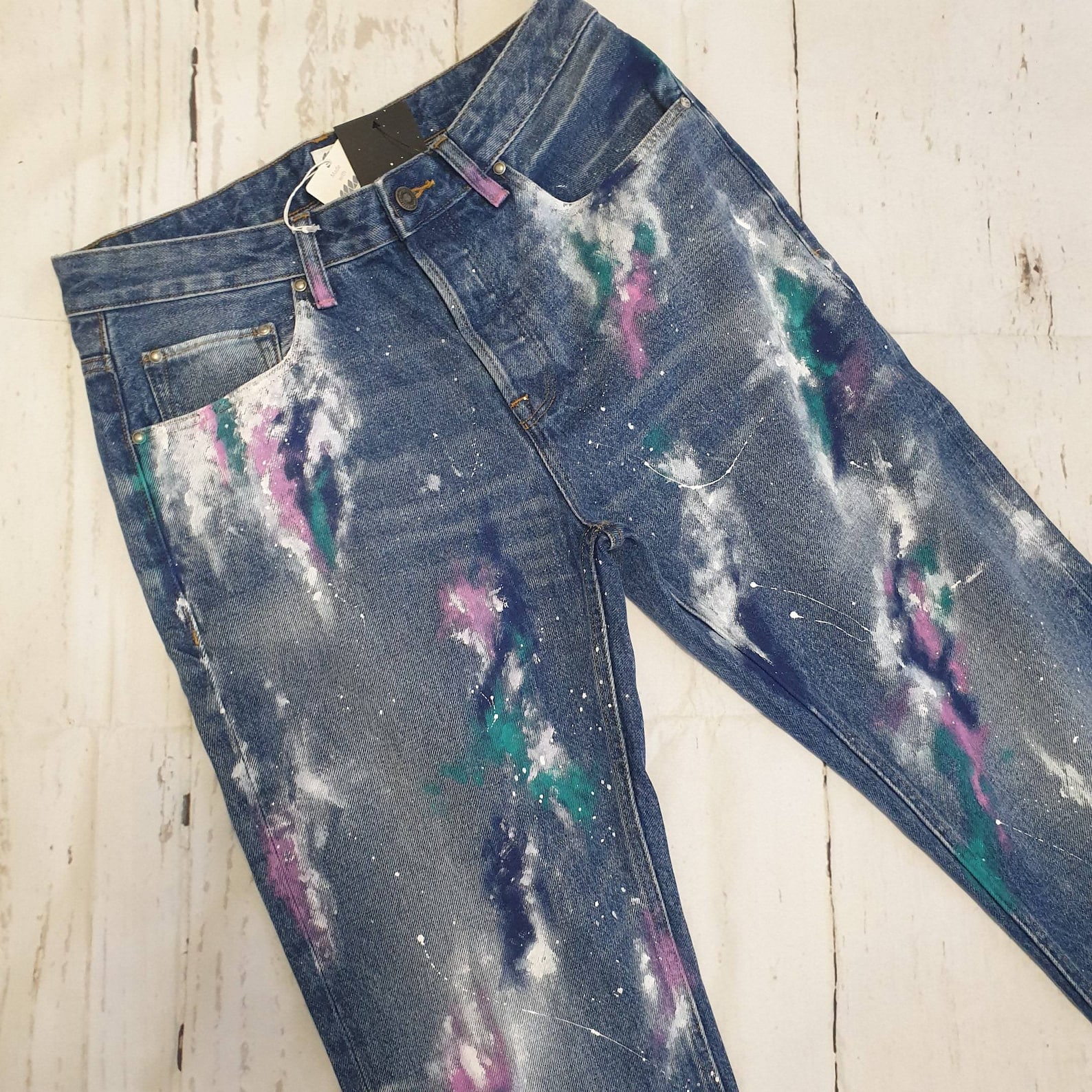 Blots on Jeans Spray Paint Splatter Jeans Festival Clothing Hand