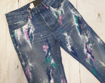 pink paint splatter jeans