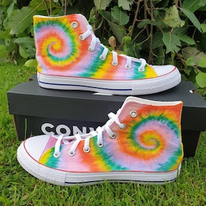 Hand Pinted Converse Tie Dye 90s on the Shoes Custom Painted Trainers Vans Converse Gift Idea Unique Shoes Painted Wedding Shoes Trainers