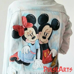 Mickie & Minnie Painted Jacket Disney Character Painted on the Clothing Custom Jacket Jeans Customised Painted Sweatshirt, Sorts with Mickie