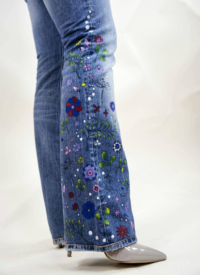 Hand Painted Boho Jeans US 10/ EU 40/ UK 12 Bootcut Etsy UK