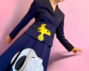 Hand Painted Snoopy Woodstock Blazer Skirt, Custom Cartoon Clothing