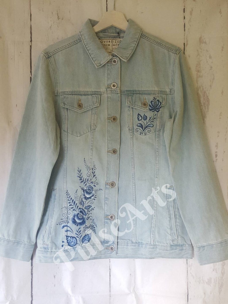 Hand Painted Denim Jacket Custom Painted Jacket Flowers on Etsy