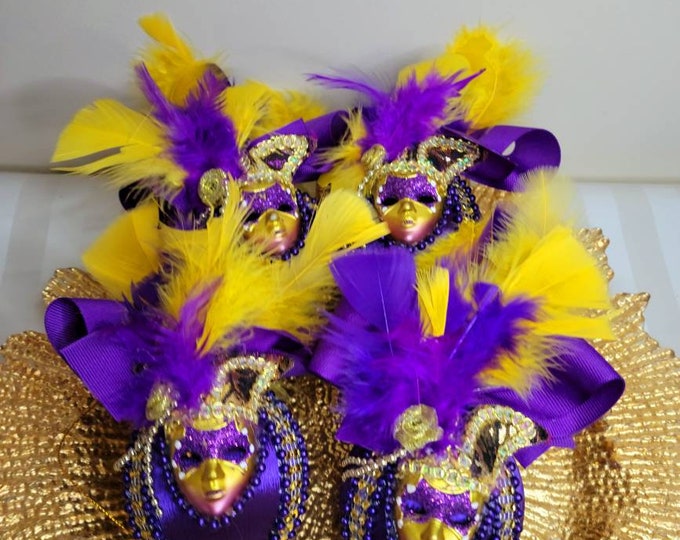 Carnivale Limited Edition Set of Four Handcrafted Christmas Ornaments in Purple and Gold
