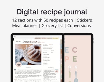 Digital Recipe Journal: iPad Goodnotes Cookbook, Meal Planner (Digital Download)