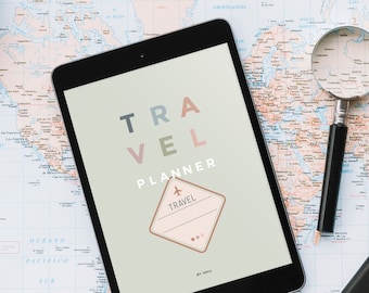 Digital travel planner organizer, Travel stickers, Travel journal for 1-14 day trip, Vacation itinerary template Goodnotes, Traveler gift