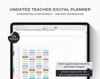 Teacher planner Goodnotes undated, Digital lesson planner with digital stickers for teachers. Use it also with Notability or Noteshelf