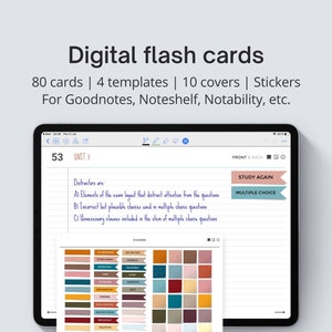Tarjetas digitales para Goodnotes con pegatinas digitales de estudio, tarjetas del sistema para estudiantes, plantillas de 4 páginas: en blanco, líneas, puntos y cuadrícula