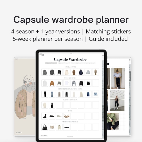 Planificateur de garde-robe capsule numérique pour iPad, planificateur de tenue Goodnotes avec hyperliens, planificateur de mode That girl numérique, 4 saisons et 1 an