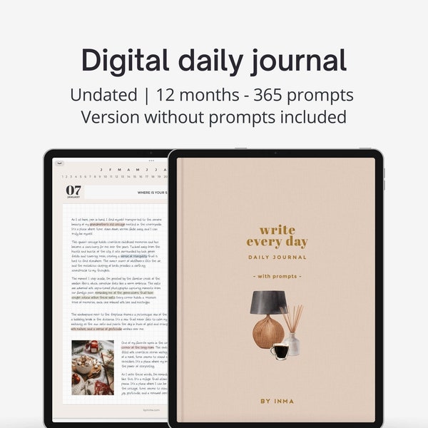 Digital daily journal with prompts, Goodnotes journal, Digital diary, Digital writing journal for iPad, 365 day journal, Self reflection