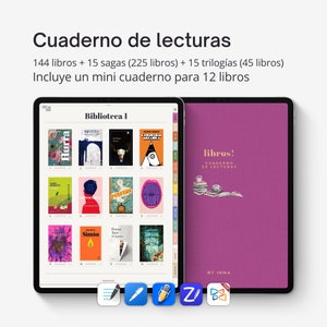 Digital reading journal SPANISH, Goodnotes book tracker for Goodnotes, Digital book review diary for iPad, Book Club gift for book lovers