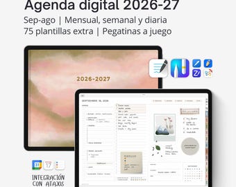 Digital Planner 2026-2027 SPANISH, Goodnotes template with digital stickers in neutral tones, Notability planner for iPad