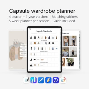 Digital capsule wardrobe planner for iPad, Goodnotes outfit planner with hyperlinks, That girl fashion planner digital, 4-season and 1-year image 1