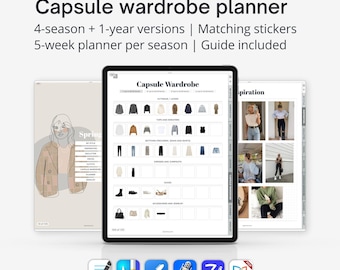Digital capsule wardrobe planner for iPad, Goodnotes outfit planner with hyperlinks, That girl fashion planner digital, 4-season and 1-year