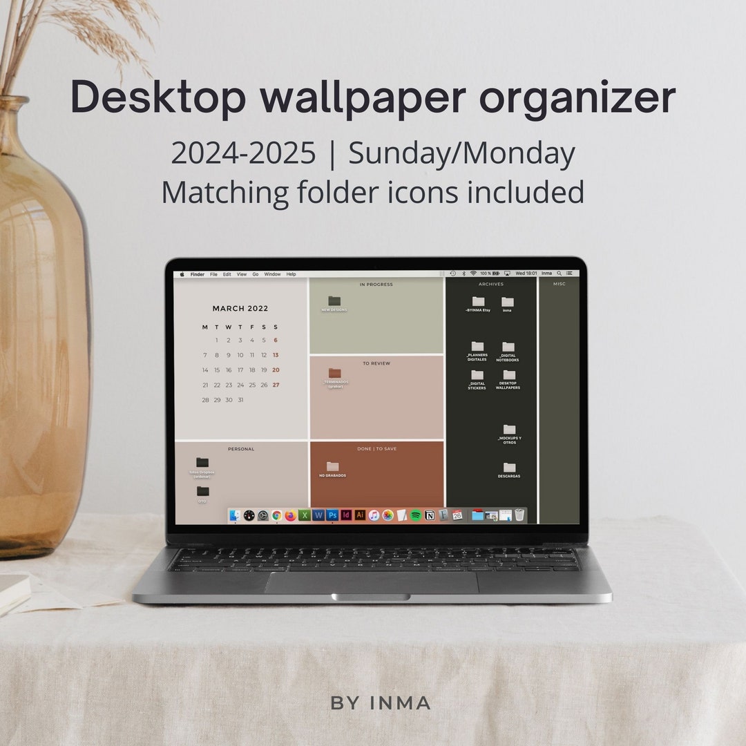 Desktop Wallpaper Organizer, Kalender 2024, Minimalistischer Hintergrund  für Mac und Windows. Desktop Ordner Icons, 2024-2025 - .de