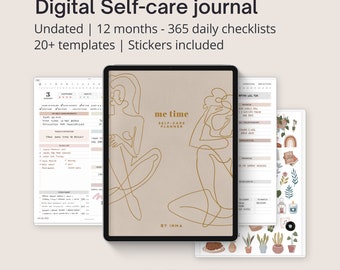 Self care journal digital, Self care stickers, Daily check in journal, Mindfulness journal iPad, Reflection planner Goodnotes template