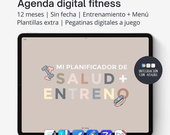 Agenda digital fitness y salud, Planificador digital de entrenamiento semanal para iPad y tablets, Cuaderno de entrenamiento PDF