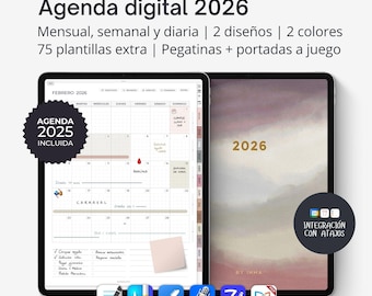 Digital Planner 2026 SPANISH, Goodnotes template with digital stickers in neutral tones, Portrait planner for iPad. PORTRAIT version