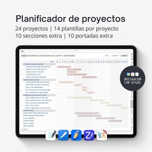 Digital project planner Goodnotes SPANISH, Digital work planner for iPad, Project management templates: Gantt chart, Project timeline