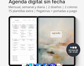 Digital Planner Undated SPANISH, Goodnotes template with digital stickers in neutral tones, Portrait planner for iPad. PORTRAIT version