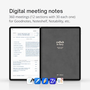 Digital meeting notes Goodnotes, Digital planner for work with 360 meeting templates, Digital meeting agenda, Client meeting minute business