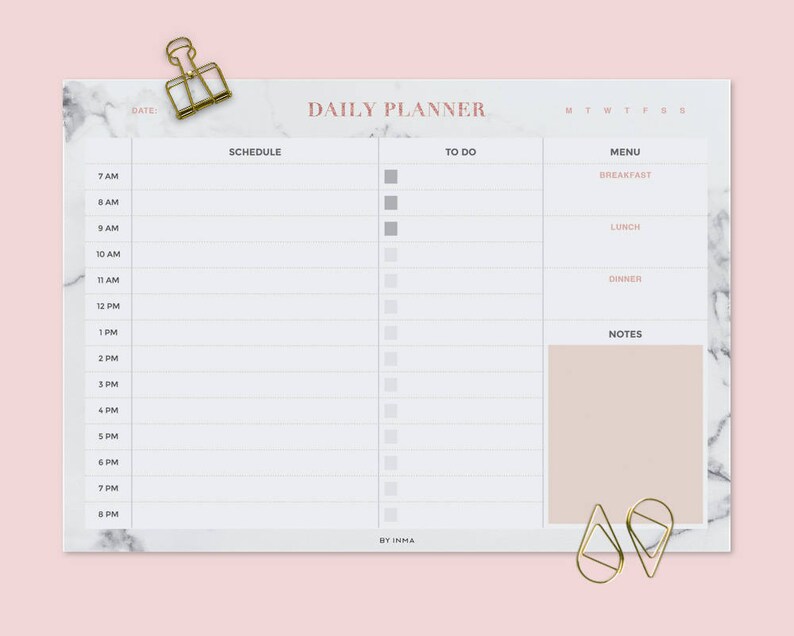 Marble Daily Planner Printable Schedule Calendar Desk Image 0