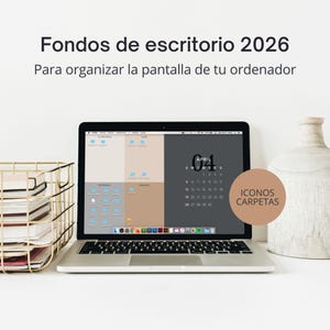 Aesthetic desktop wallpaper organizer 2026, Minimal desktop background calendar, Desktop organizer Mac Windows, Desktop folder icons