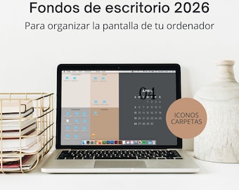 Aesthetic desktop wallpaper organizer 2026, Minimal desktop background calendar, Desktop organizer Mac Windows, Desktop folder icons