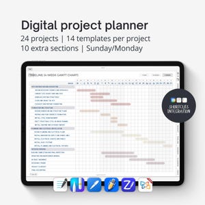 Digital project planner Goodnotes PDF, Digital work planner for iPad, Noteful planner, Project management templates