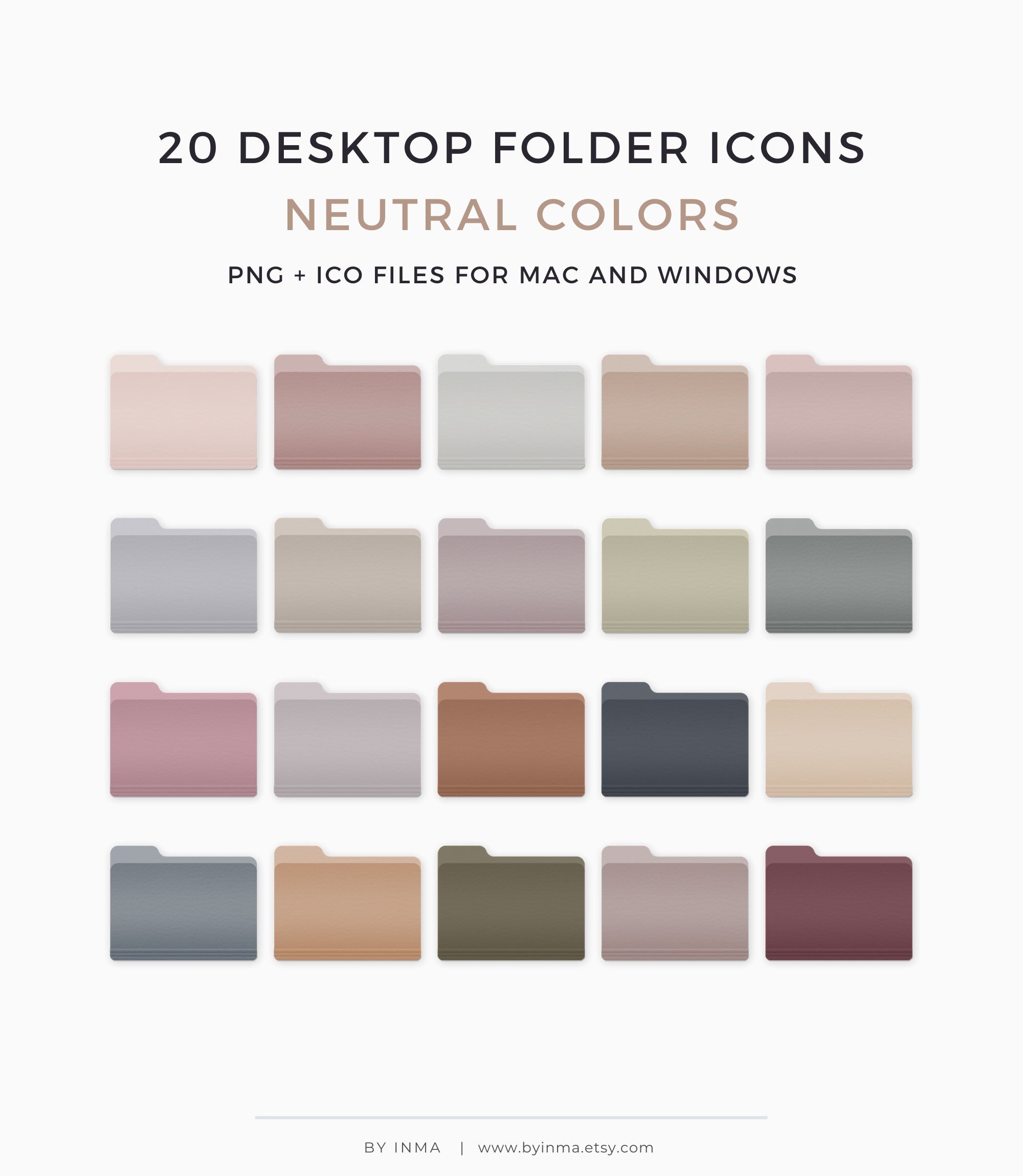 Desktop Folder Icons Mac and Windows Neutral Color Custom Etsy Canada
