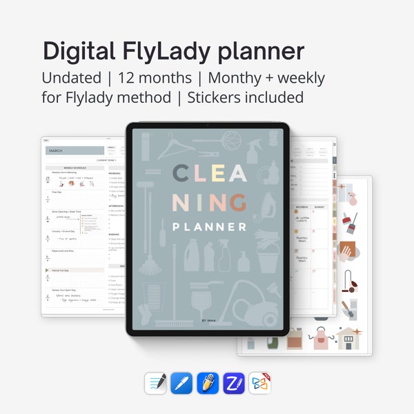 Flylady control journal, Digital cleaning planner, Zone cleaning checklist by task, Weekly cleaning schedule, Cleaning stickers