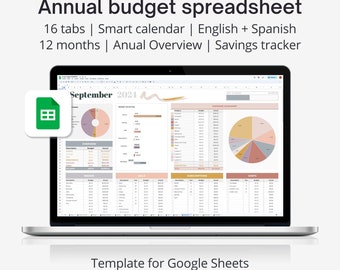 Budget-Kalkulationstabelle Google-Sheets, Jahresbudgetvorlage, Ästhetischer Budget-Tracker, Finaz-Tracker, Rechnungs-Tracker-Kalender, Ausgaben-Tracker