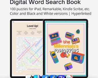 Digital Word Search Book for iPad, Remarkable, Kindle Scribe and e-ink tablets. 100 Word Search Puzzles for adults. Original Millennial gift
