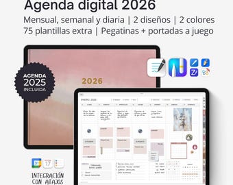 Digital Planner 2026 SPANISH, Goodnotes template + digital stickers, PDF planner weekly daily, All in one aesthetic planner. LANDSCAPE