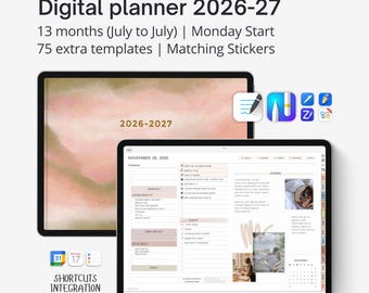 Goodnotes Planner 2026-2027, Digital planner for iPad, Mid-year planner PDF template, Noteshelf and Notability planner, Aesthetic planner