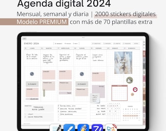 Digital Planner 2024 SPANISH, Goodnotes template with digital stickers in neutral tones, Notability planner for iPad. PREMIUM version