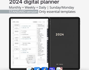 2024 Goodnotes Digital planner portrait, Minimalist iPad planner for men, Notehelf & Notability planner. STANDARD version: only essentials