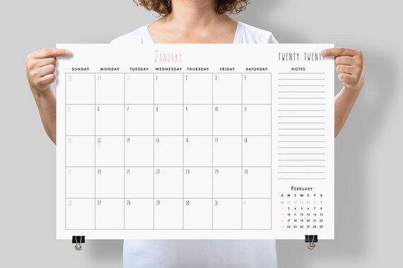 Wall Calendar 2020 Large Printable Desk Calendar 2020 Etsy