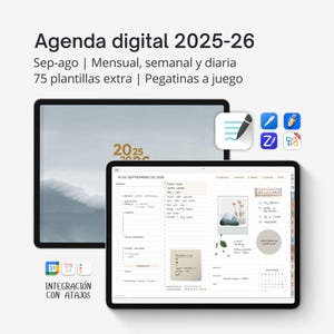Digital Planner 2025-2026 SPANISH, Goodnotes template with digital stickers in neutral tones, Notability planner for iPad