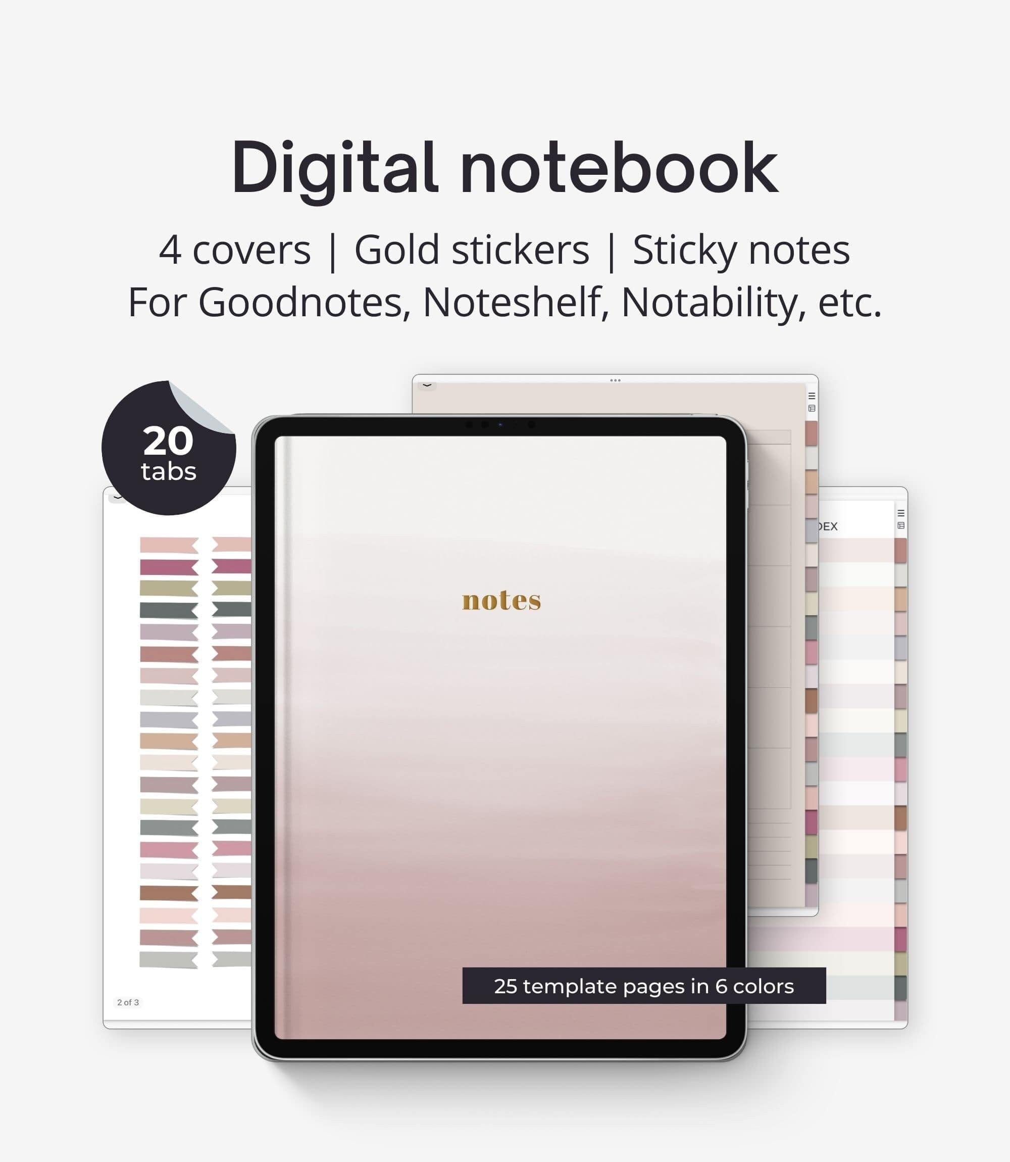 Digital Notebook Goodnotes With Tabs, iPad Digital Journal, 4 Watercolor  Covers, Gold Digital Stickers to Customize Covers, 20 Linked Tabs - Etsy UK