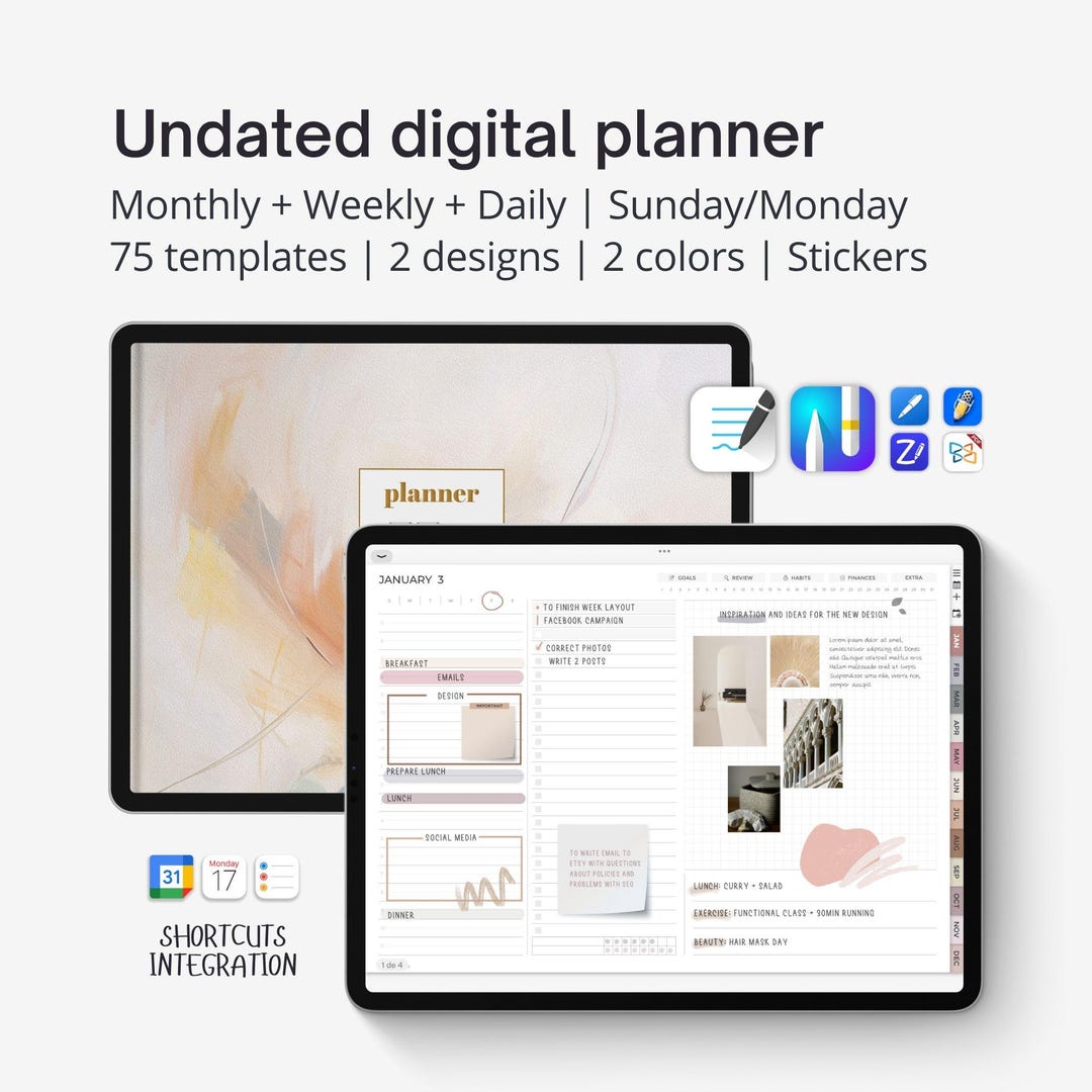 UNDATED Digital Planner Landscape Goodnotes, Aesthetic iPad Daily ...