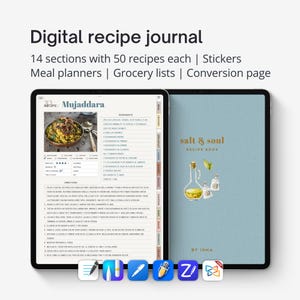 Digital Recipe Journal for iPad, Goodnotes recipes Cookbook with meal Planner, Noteful recipe book (Digital Download)