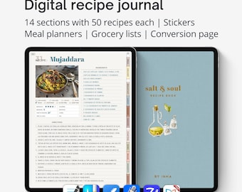Digital Recipe Journal for iPad, Goodnotes recipes Cookbook with meal Planner, Noteful recipe book (Digital Download)