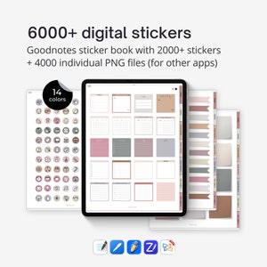 Digital sticker album for Goodnotes and Notability. Minimalist neutral planner stickers for iPad. 2000 pre cropped stickers + 4000 PNG files