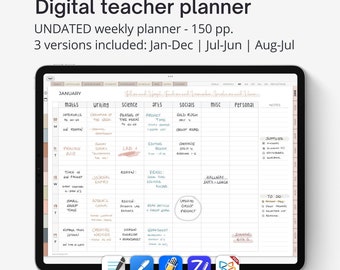 Teacher planner Goodnotes undated, Digital lesson planner for iPad, Noteshelf and Notability digital planner, Anual and mid-year planners