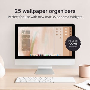 Desktop Wallpaper Organizer mit Icons, iMac und Macbook Wallpaper Ästhetik für macOS Sonoma Widgets, Windows Wallpaper,