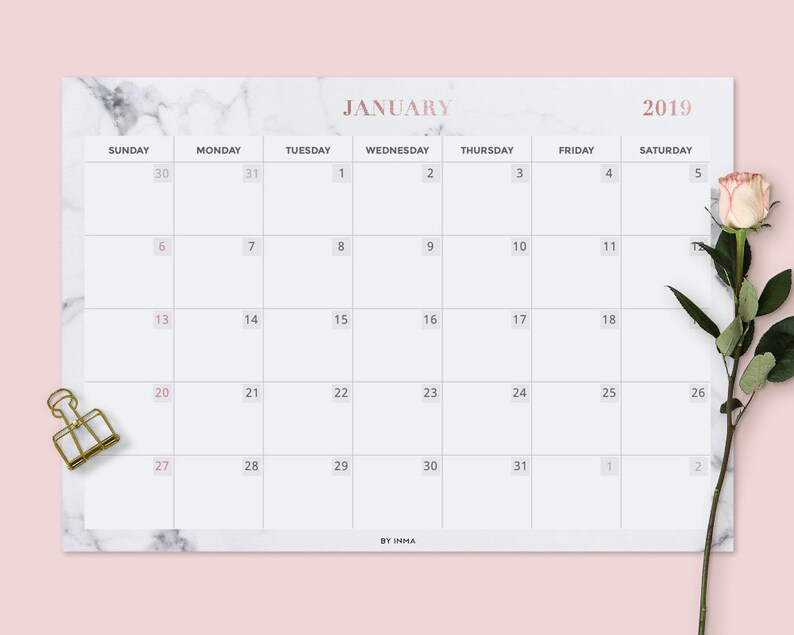Wall Calendar 2019 Desk Marble Rose Gold Image 0