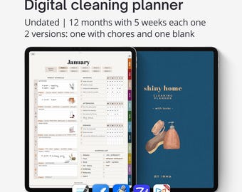 Digital cleaning planner Goodnotes, Cleaning checklist by task, Minimal cleaning schedule, Weekly cleaning routine. Blank version included