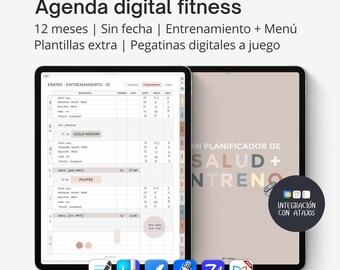 Planificador digital de entrenamiento semanal para iPad y tablets, Agenda digital fitness y salud, Cuaderno de entrenamiento PDF