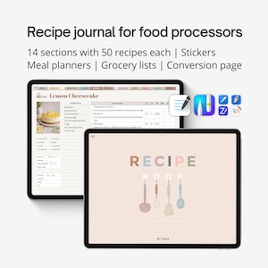 Digitales Rezept Journal PDF für Küchenmaschinen. Monsieur Küche Vorlage für iPad und Tablets. Digitales Rezept-Notizbuch des Thermomix. Landschaft
